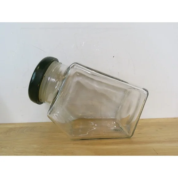 VTG Glass Canister Set Of 3 Green Wood Lids Pentagon Mercantile Country